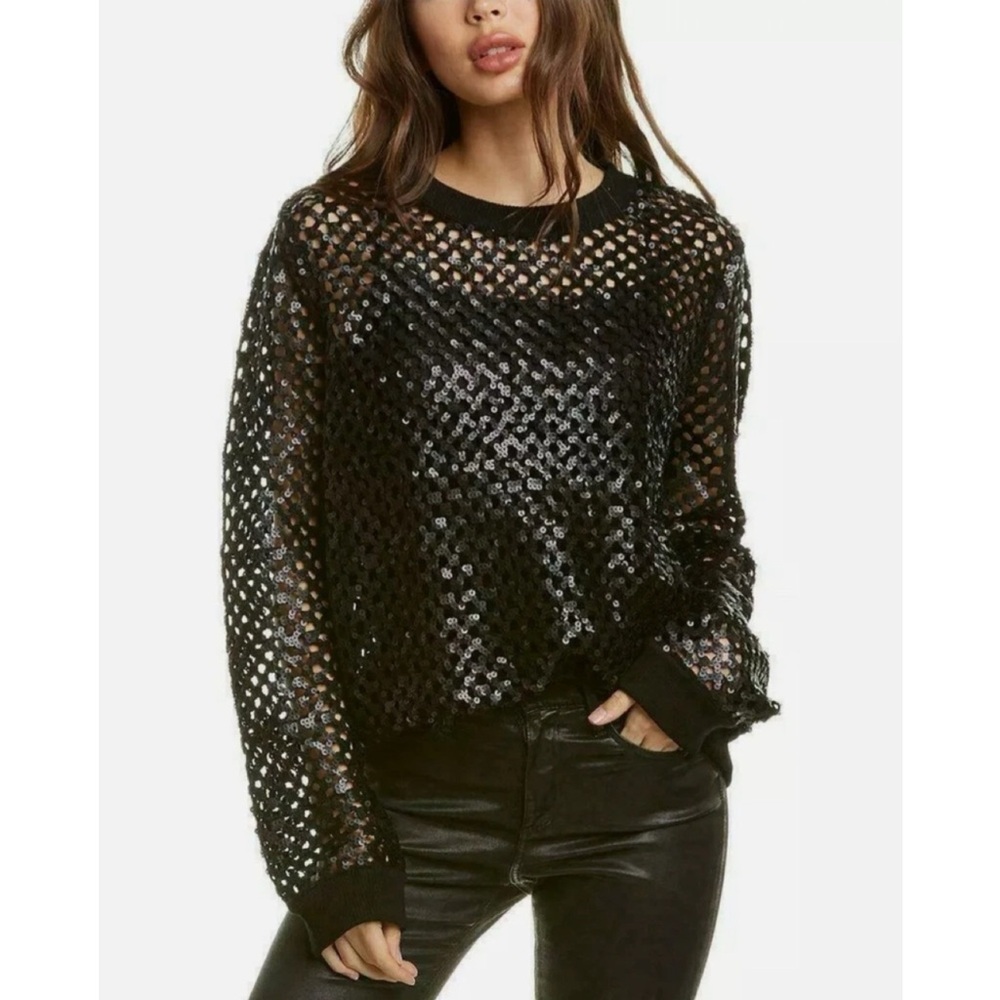 Tory Burch Black Sequin Crew Neck Sweater
